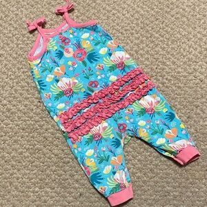 Ruffle Butts Blue,pink, Yellow Floral Romper sleeveless girls size 3mo -6mo